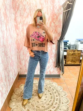 High Rise Wide Leg Pearl Jeans