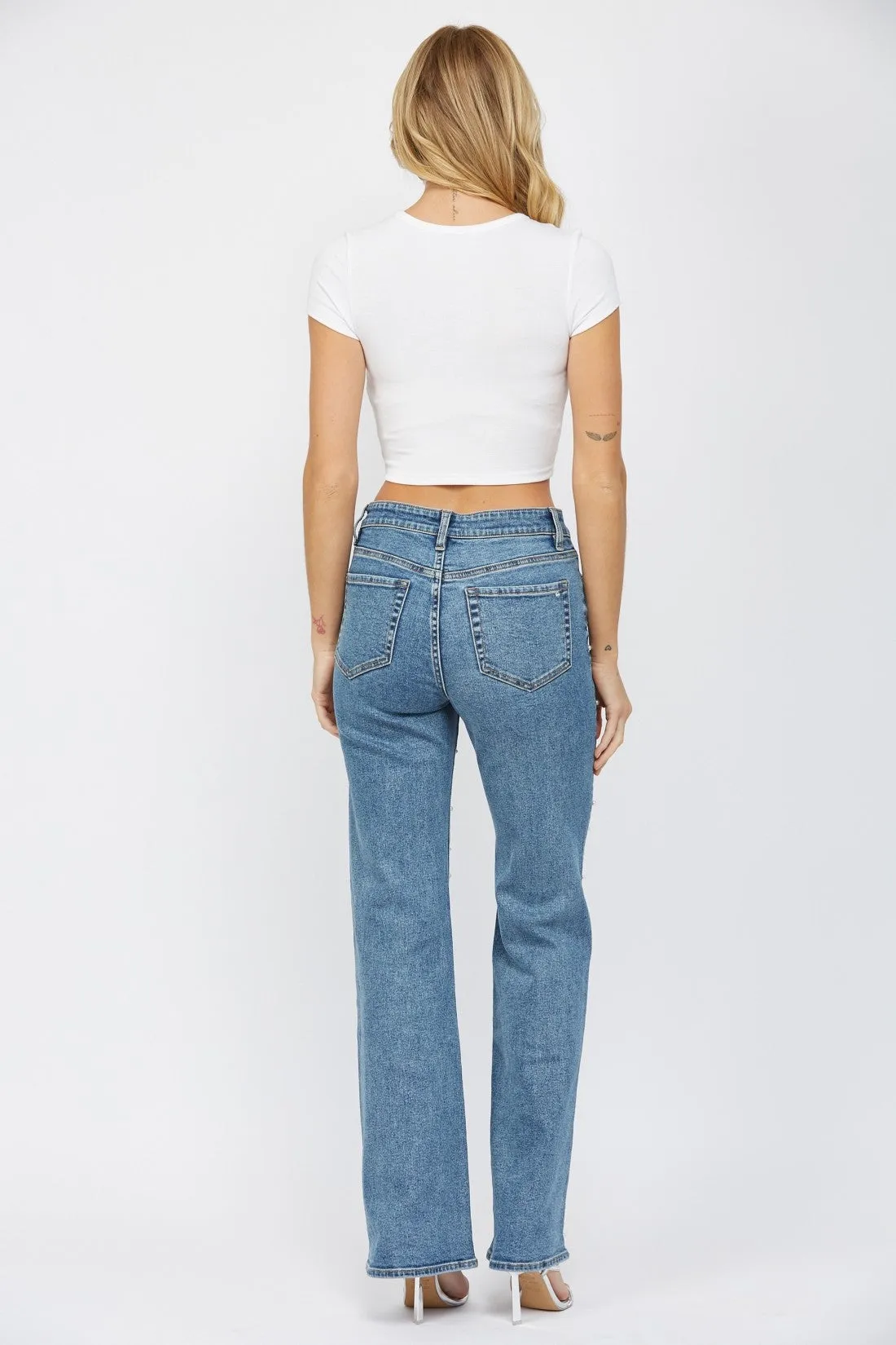 High Rise Wide Leg Pearl Jeans