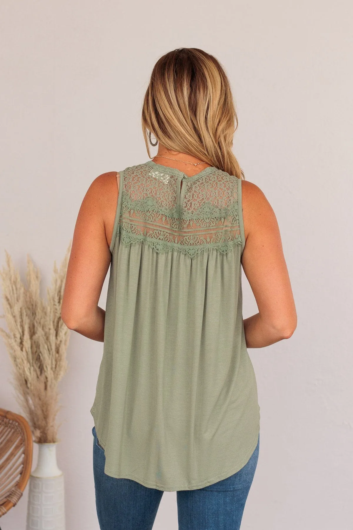 Intertwined Forever Lace Tank- Dusty Sage