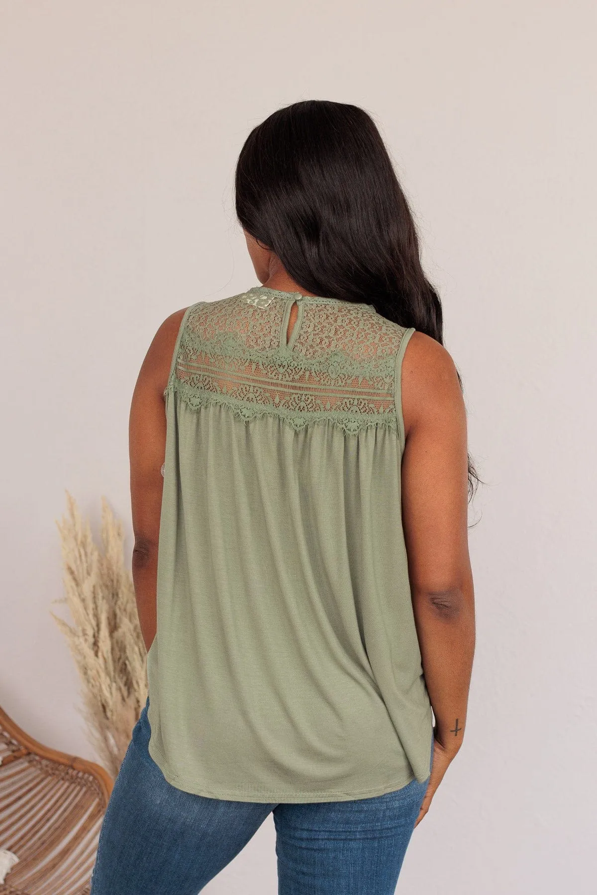 Intertwined Forever Lace Tank- Dusty Sage