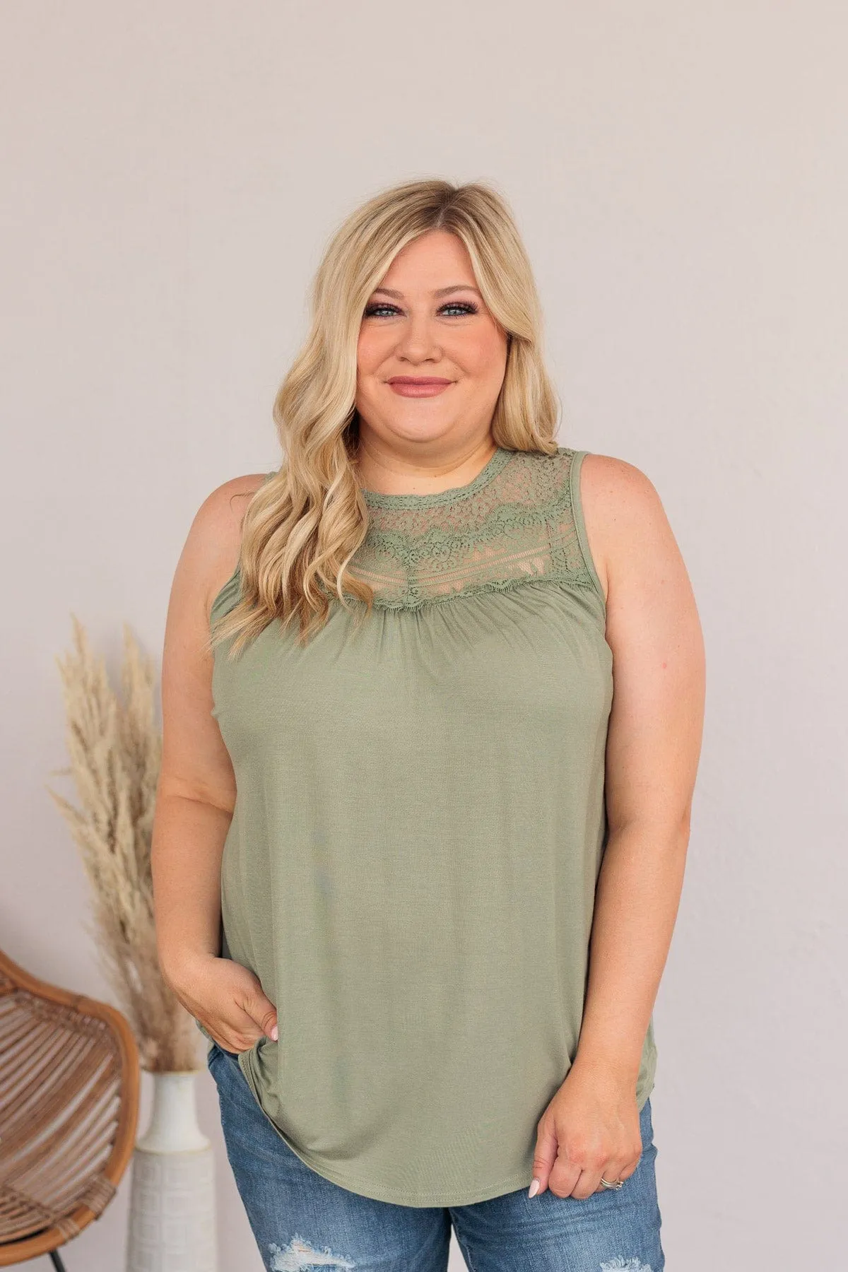 Intertwined Forever Lace Tank- Dusty Sage