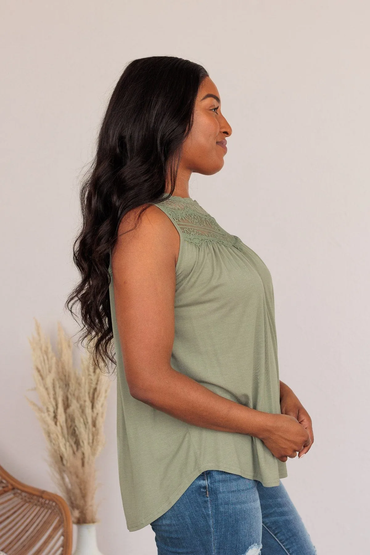 Intertwined Forever Lace Tank- Dusty Sage