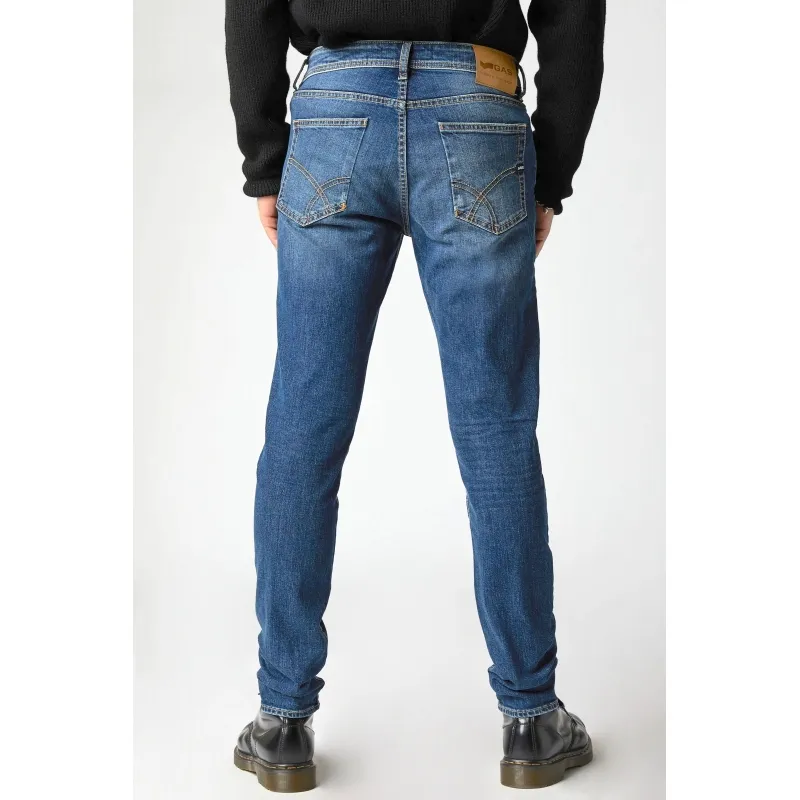 JEANS SKINNY IN DENIM SUPER STRETCH CON ROTTURE, BLU