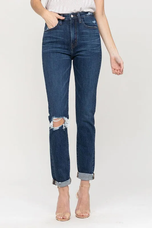 Juniper Distressed Roll Up Stretch Mom Jeans