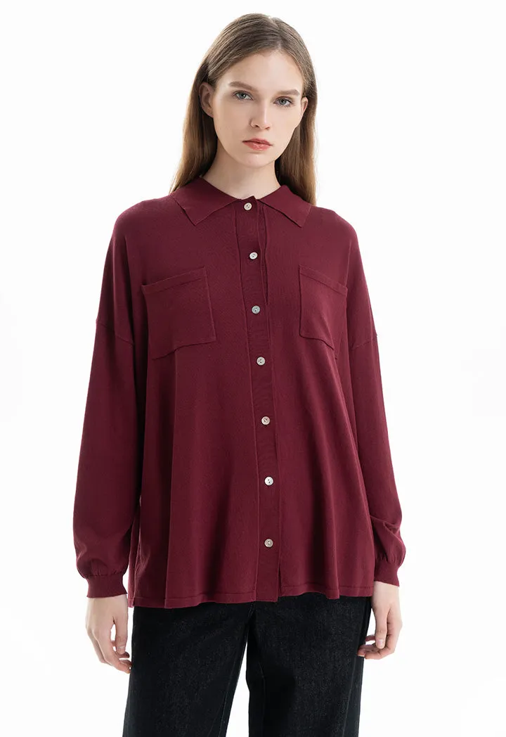 Knitted Button Down Solid Shirt