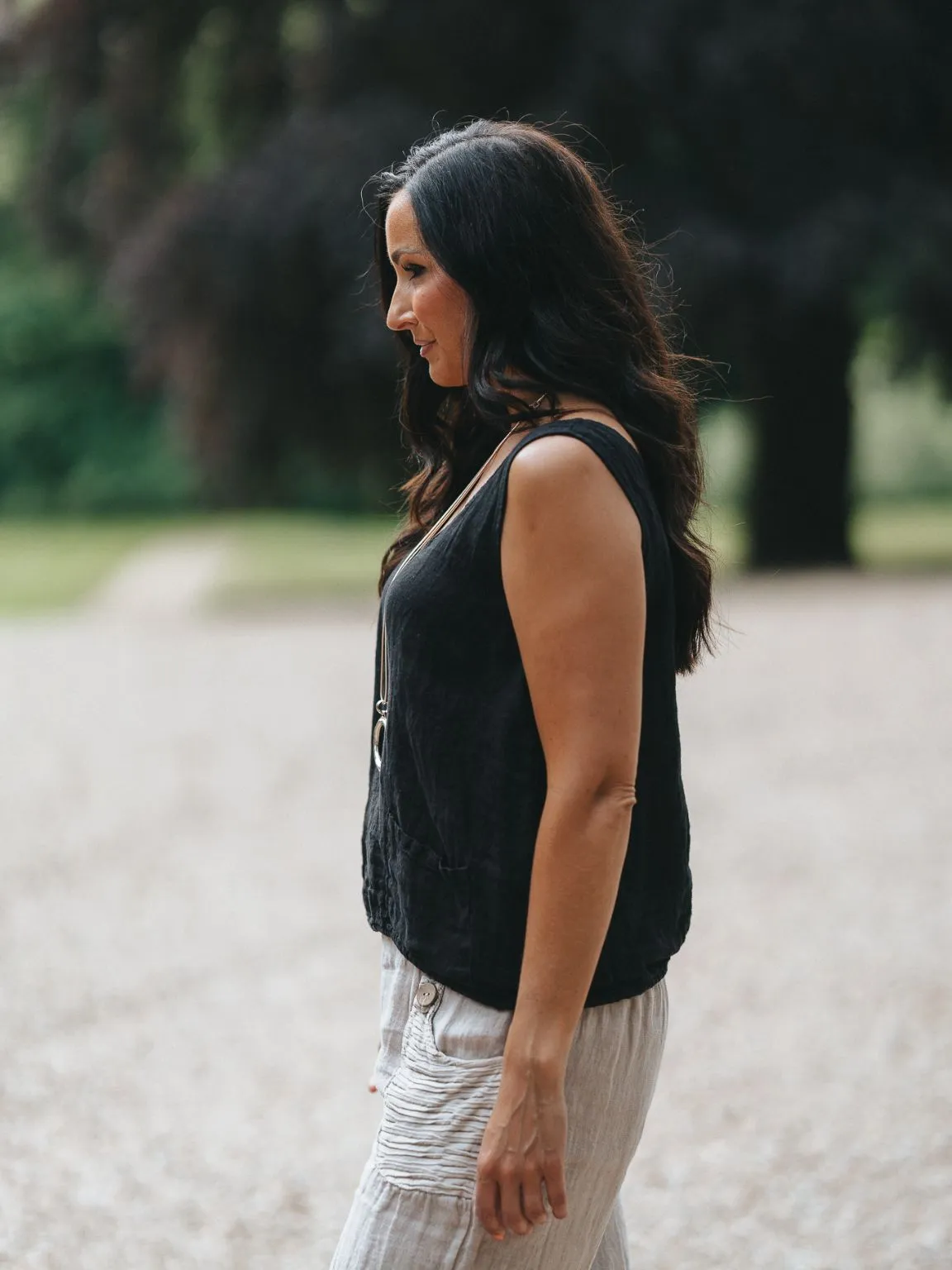 Linen Cropped Pocket Vest Veronica