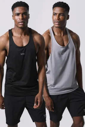 Man Active 2 Pack Regular Fit Stringer Vests | boohooMAN UK