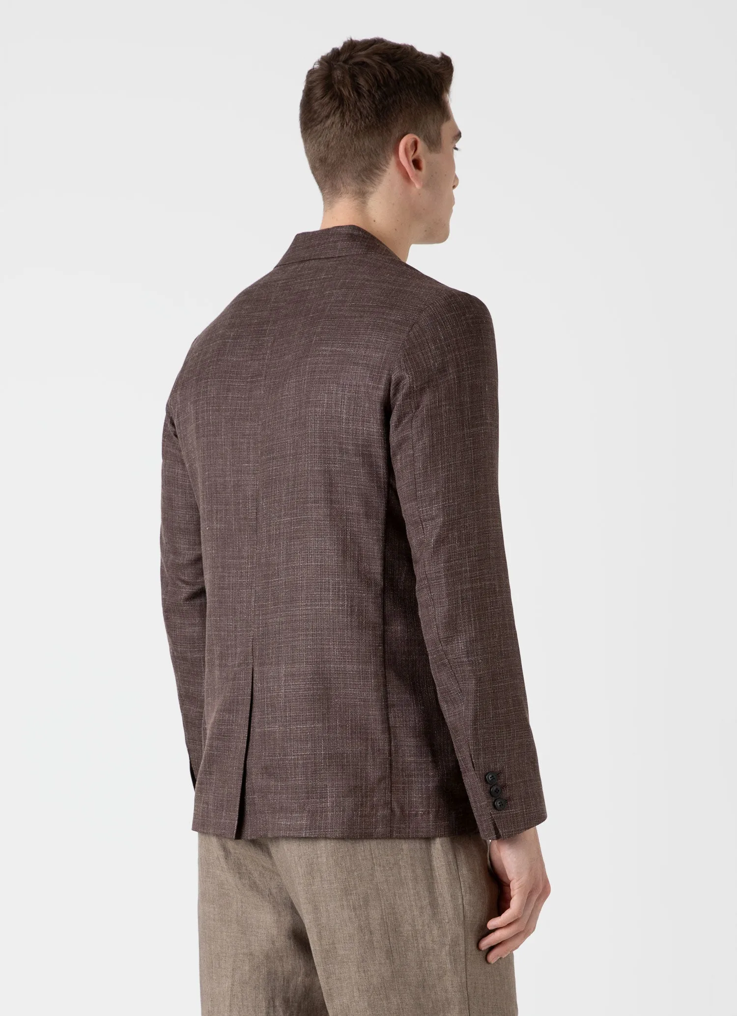 Men's Silk Linen Wool Blazer in Dark Sand