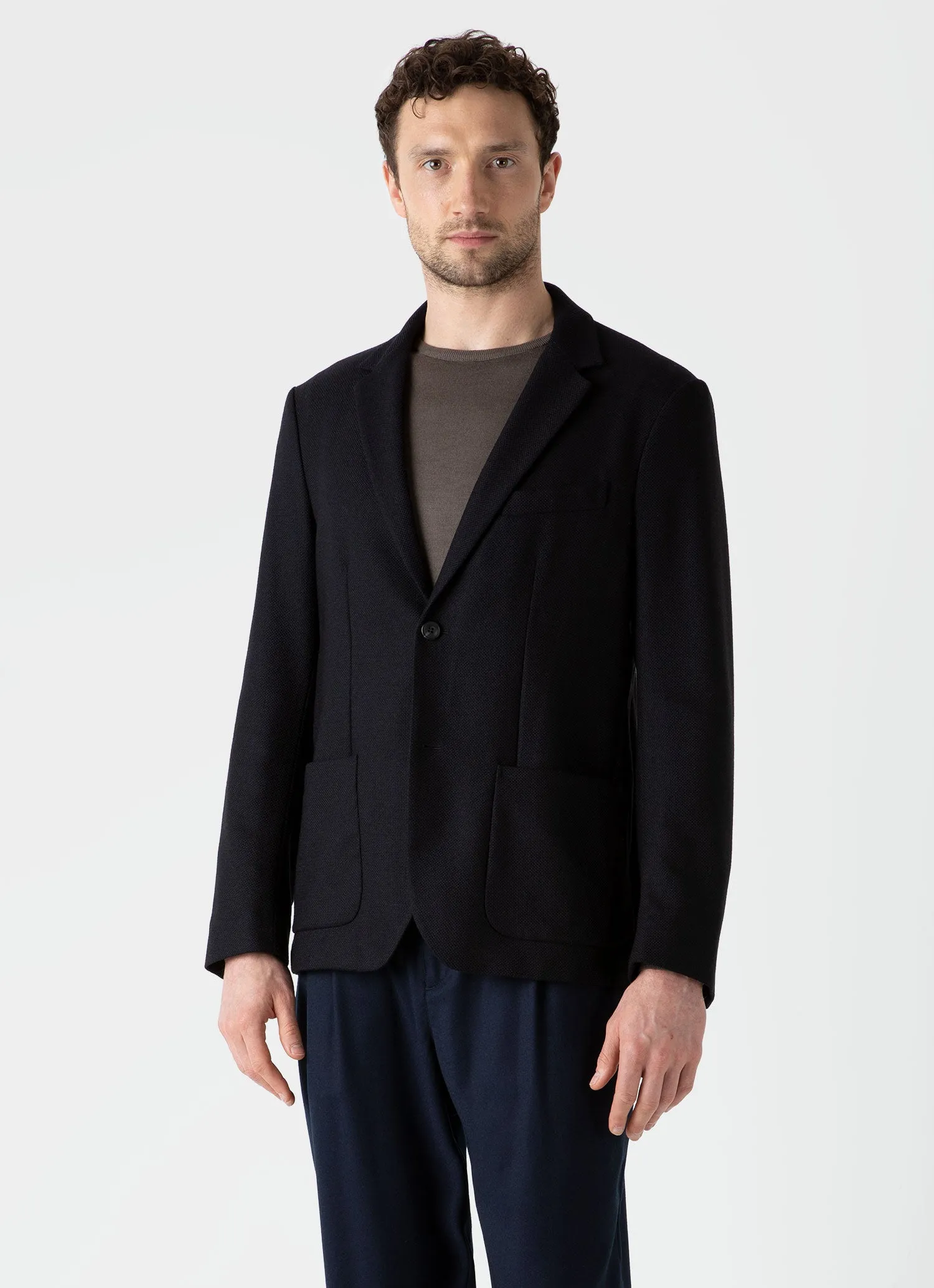 Men's Textured Wool Blazer in Navy