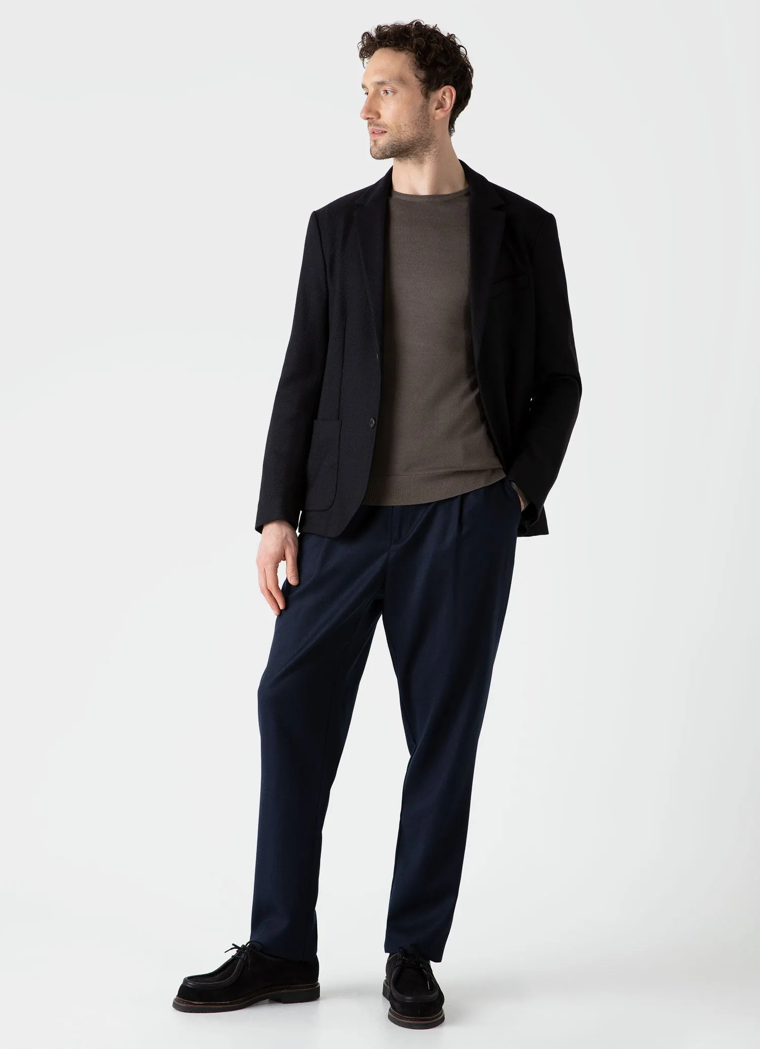 Men's Textured Wool Blazer in Navy