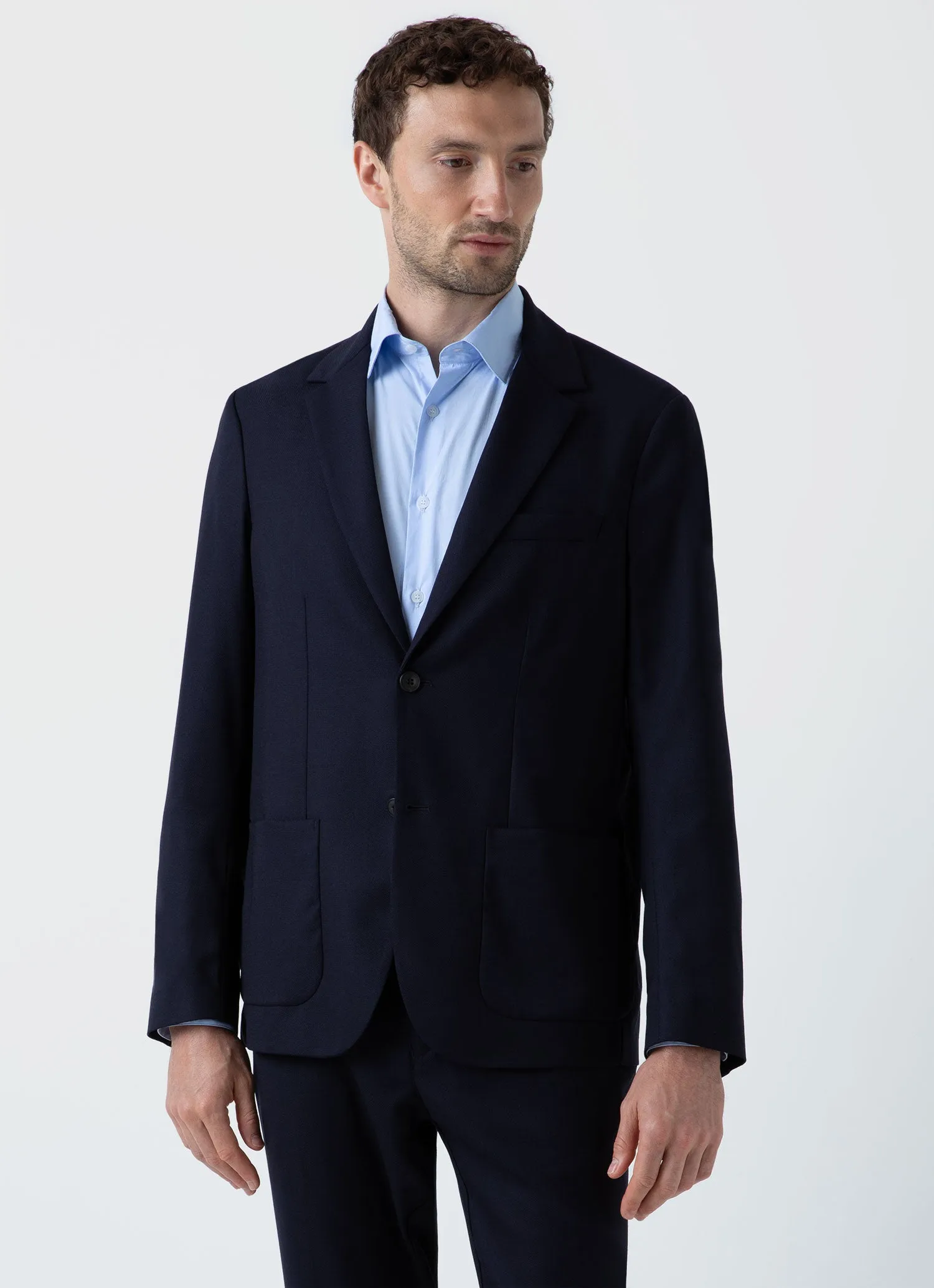 Men's Travel Wool Blazer in Navy