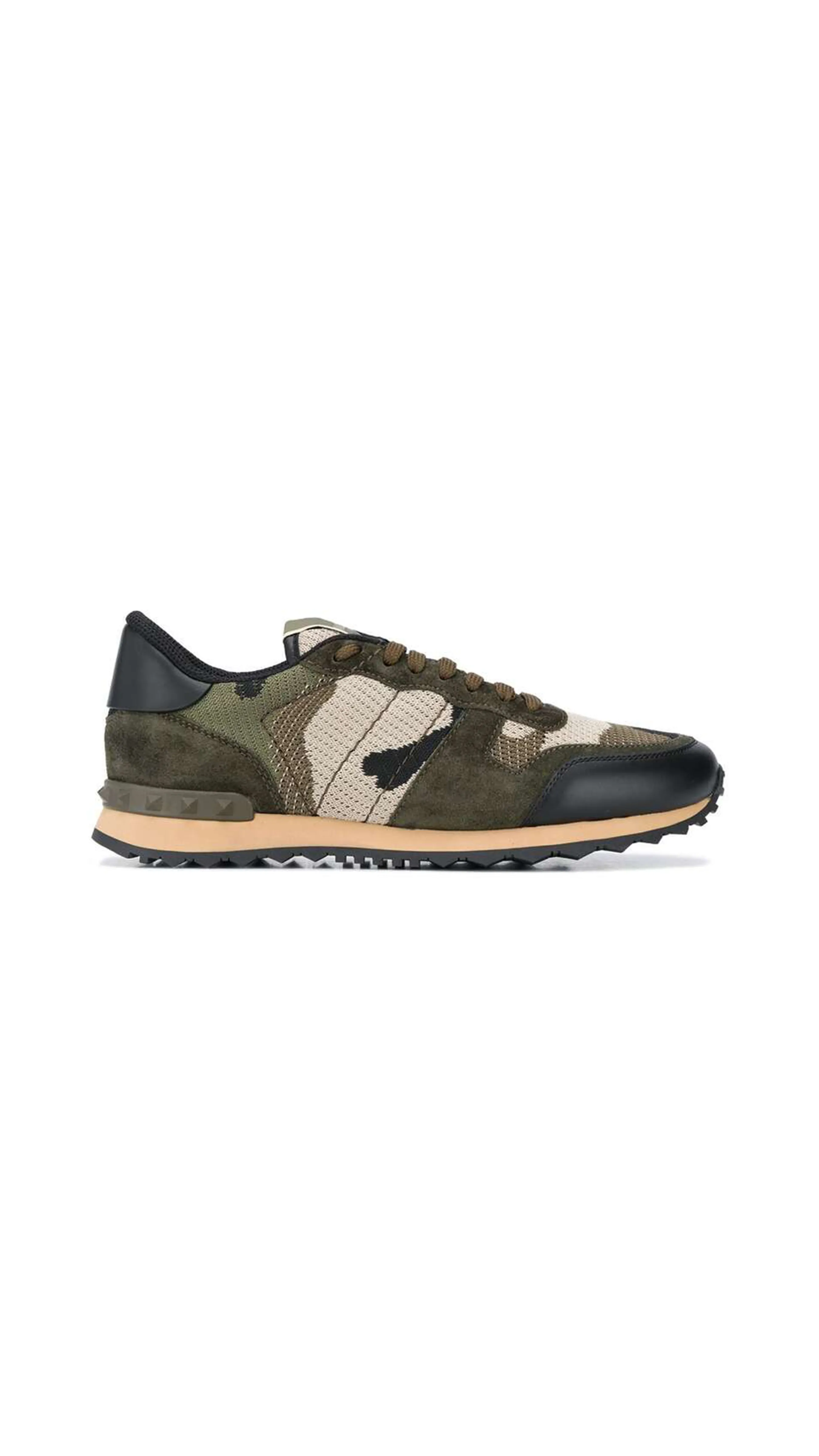 Mesh Fabric Camouflage Rockrunner Sneaker - Military Green/Beige