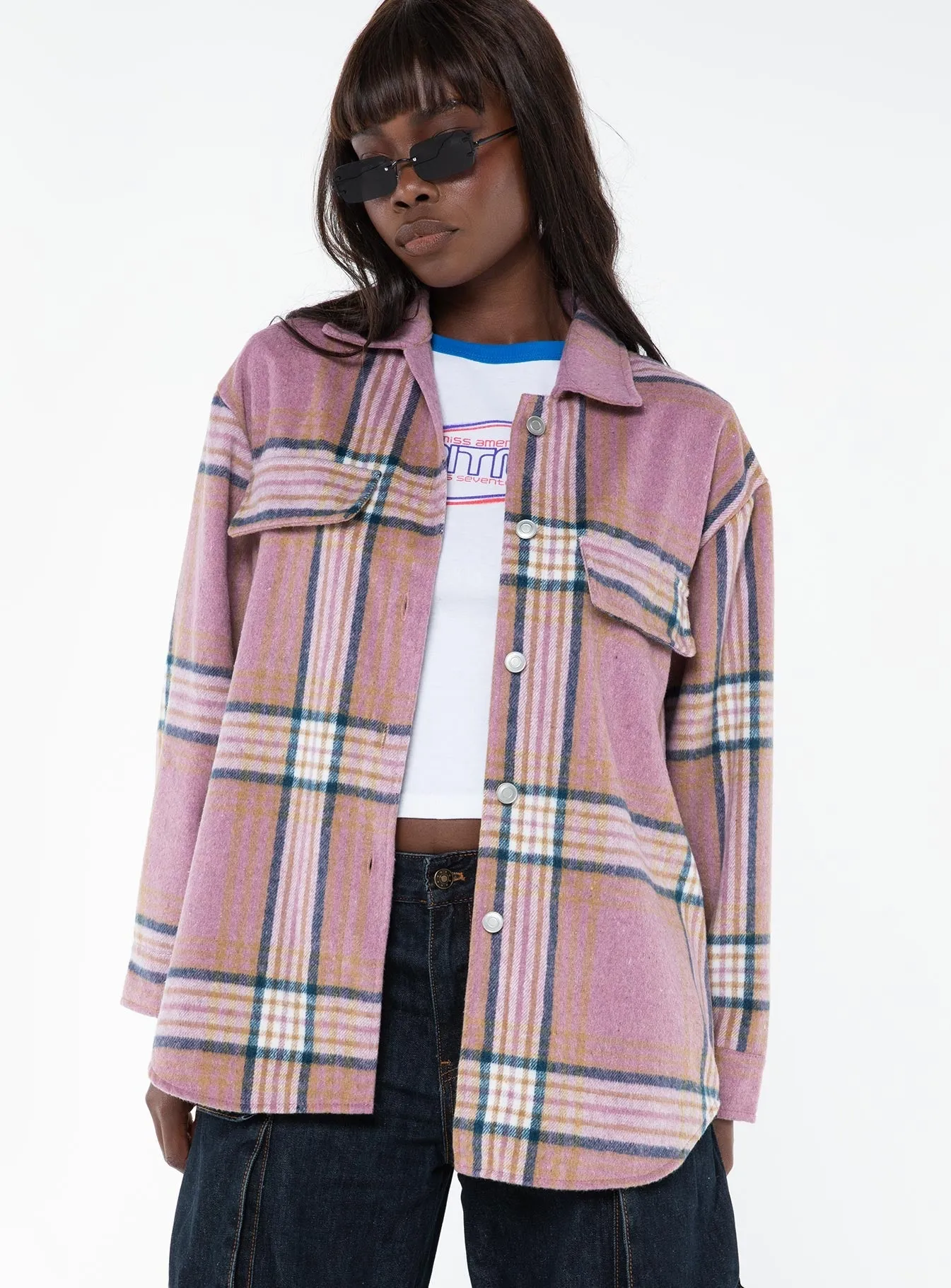 Milane Plaid Shacket Pink