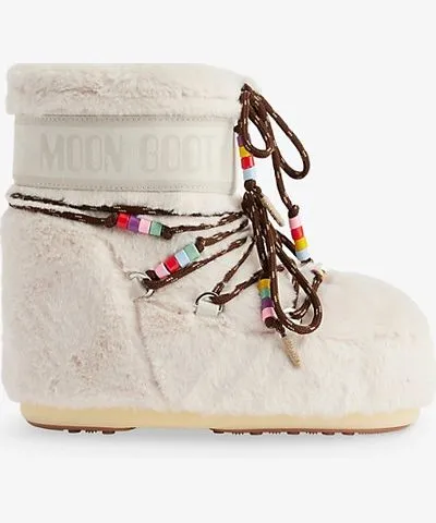 MOON BOOT Womens L002 Cream Icon Low faux-fur and suede snow boots