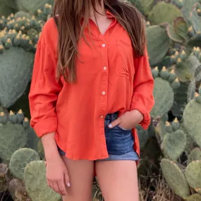 Ocean Breeze Button Down Top Orange