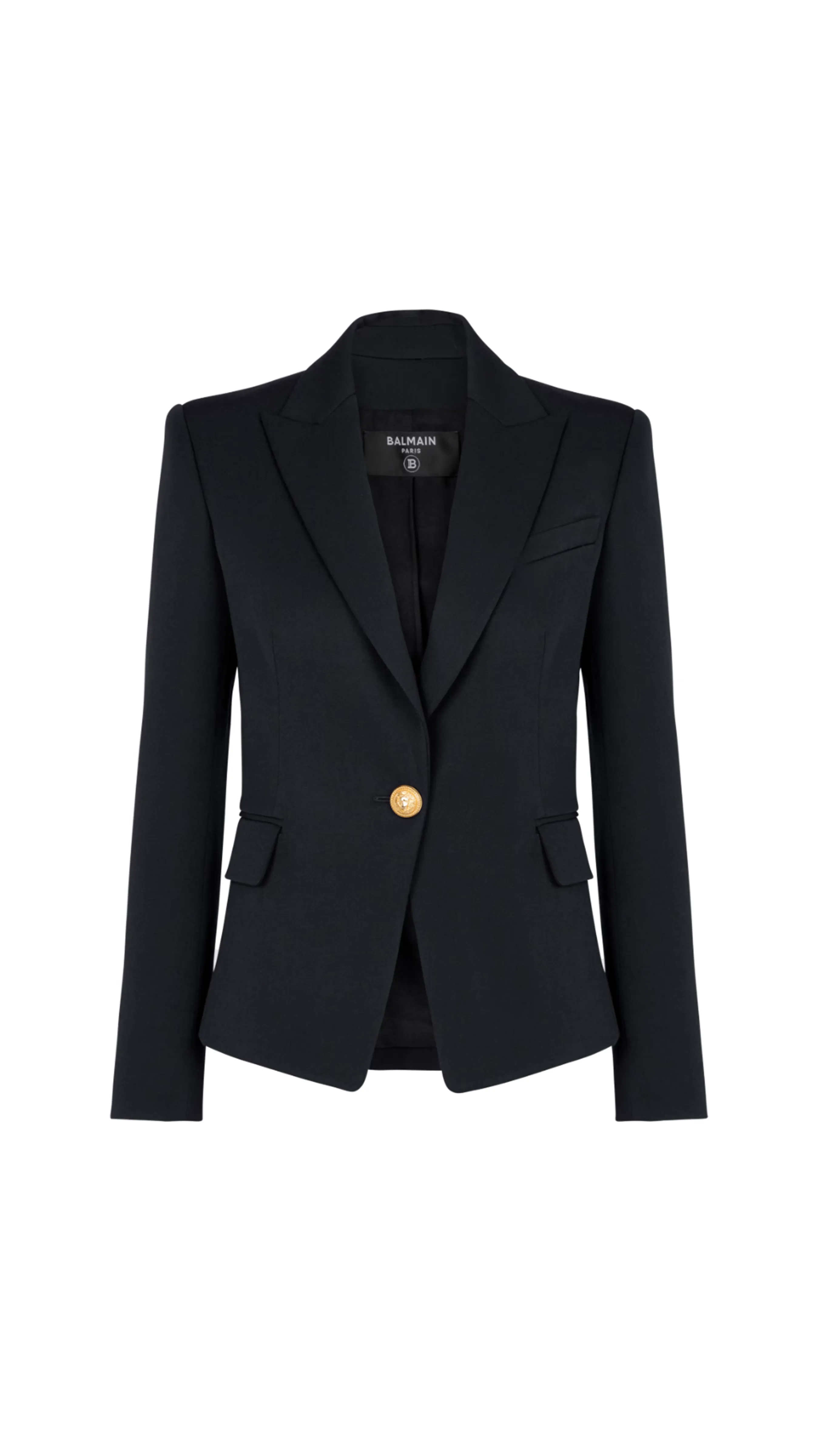 One Button Wool Blazer - Black