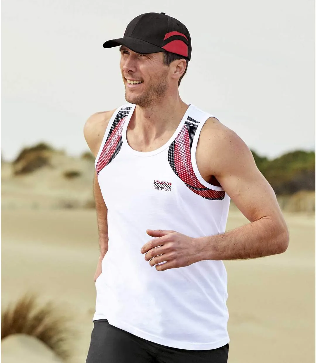 Pack of 3 Men's Sporty Vests - Red, Black, White