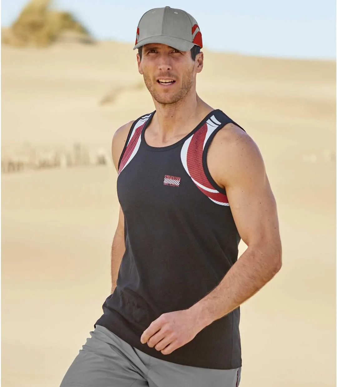 Pack of 3 Men's Sporty Vests - Red, Black, White