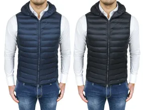 Piumino smanicato uomo slim fit blu nero gilet giubbotto bomber con cappuccio