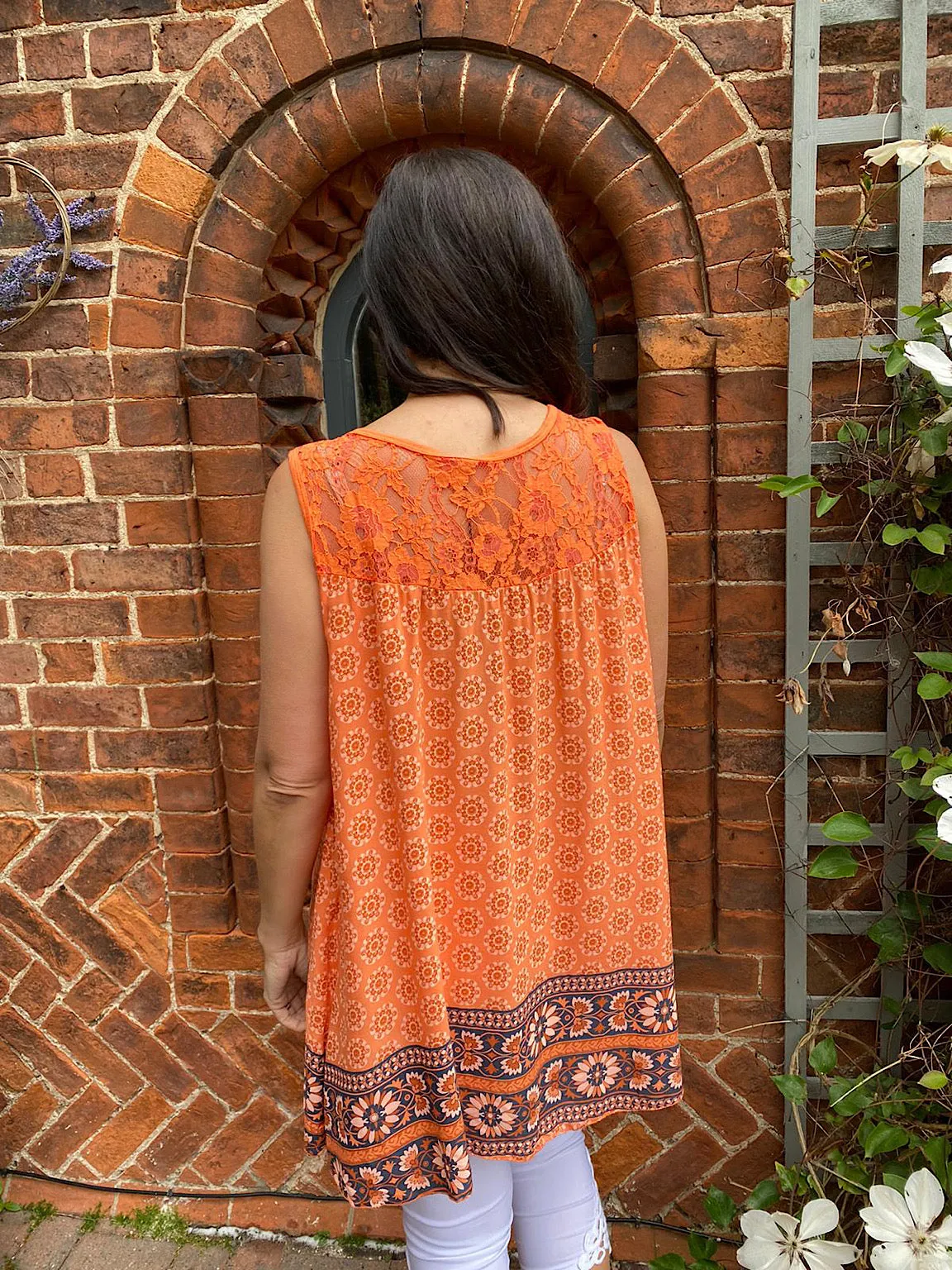 Printed Lace Back Vest Leah