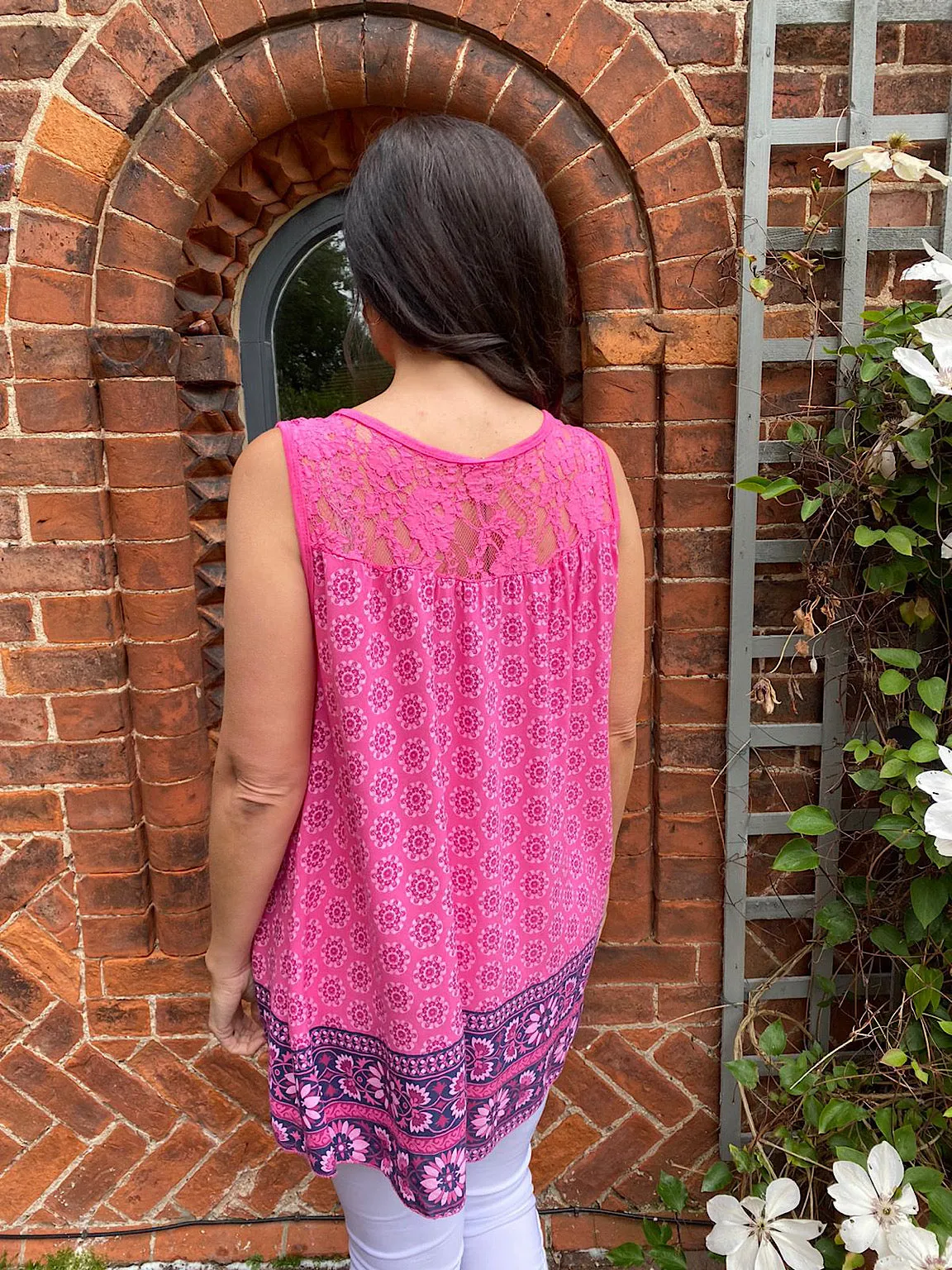 Printed Lace Back Vest Leah