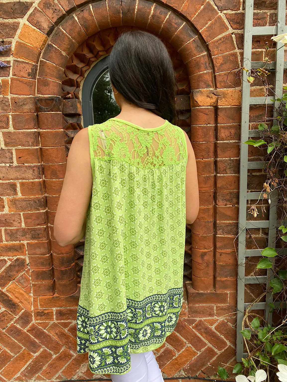 Printed Lace Back Vest Leah