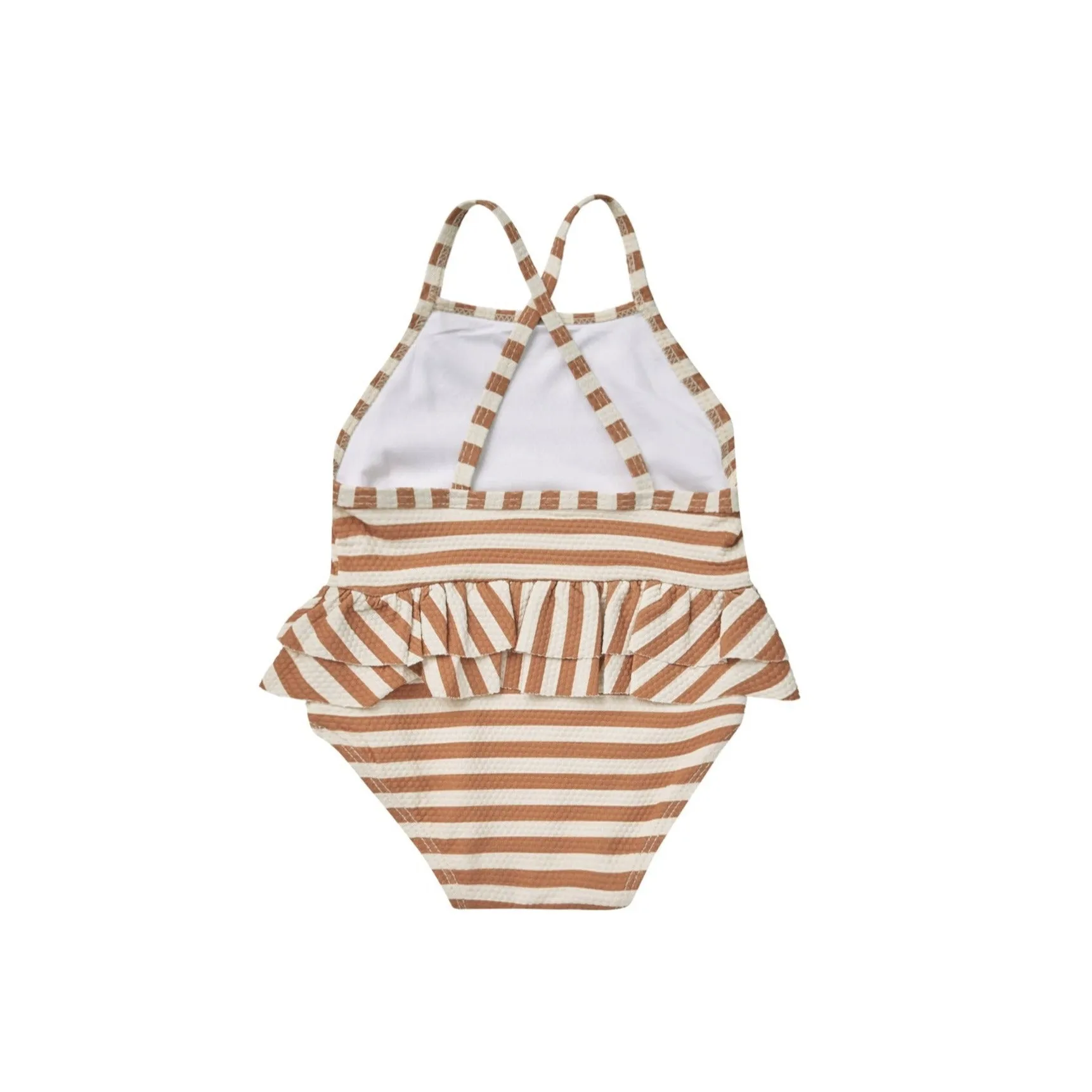 Quincy Mae Ruffled One-Piece Swimsuit - Clay Stripe