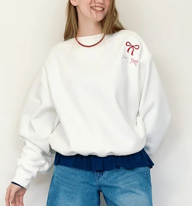 RONRON  |Blended Fabrics Boat Neck Long Sleeves Oversized Logo