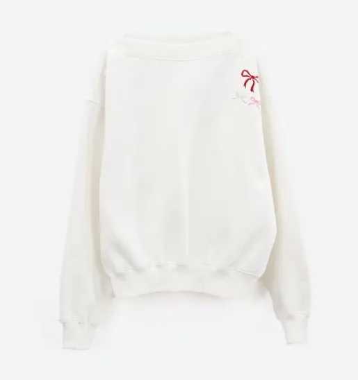 RONRON  |Blended Fabrics Boat Neck Long Sleeves Oversized Logo