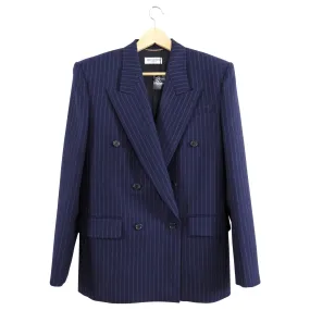 Saint Laurent AW2023 Navy Pinstripe Shoulder Pad Blazer - L / 10