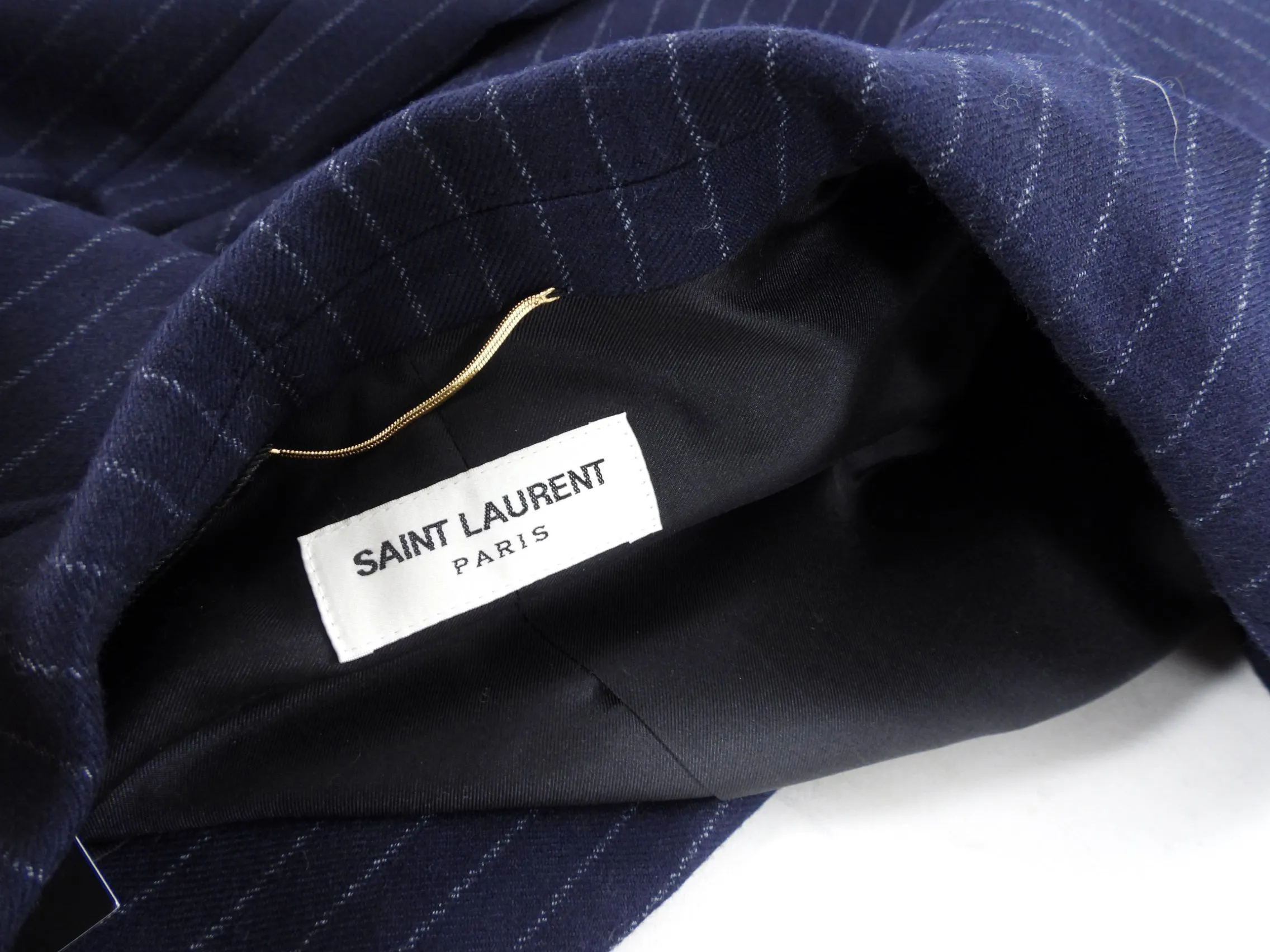 Saint Laurent AW2023 Navy Pinstripe Shoulder Pad Blazer - L / 10