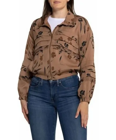 Saltwater Luxe Floral Zip Front Bomber Jacket In Chai