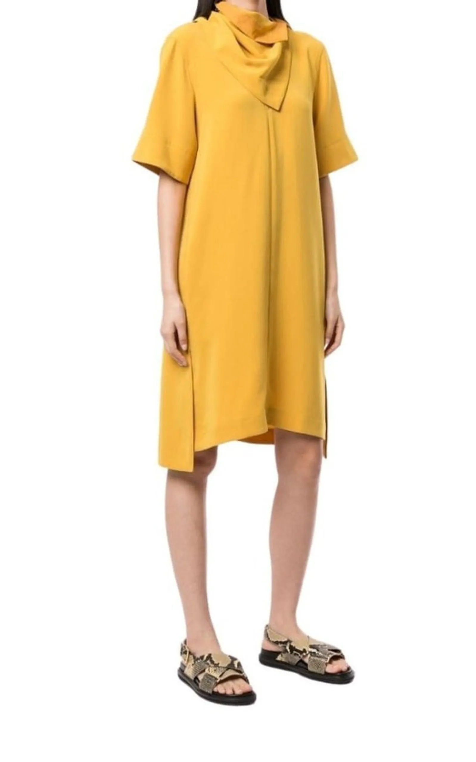 Scarf Neck Crepe Dress