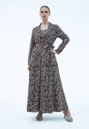 Shawl Collar Printed Maxi Abaya