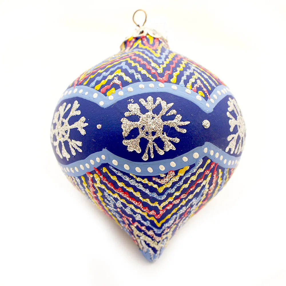 Snow Flakes Geometrical Design, Teardrop Ceramic Ornament