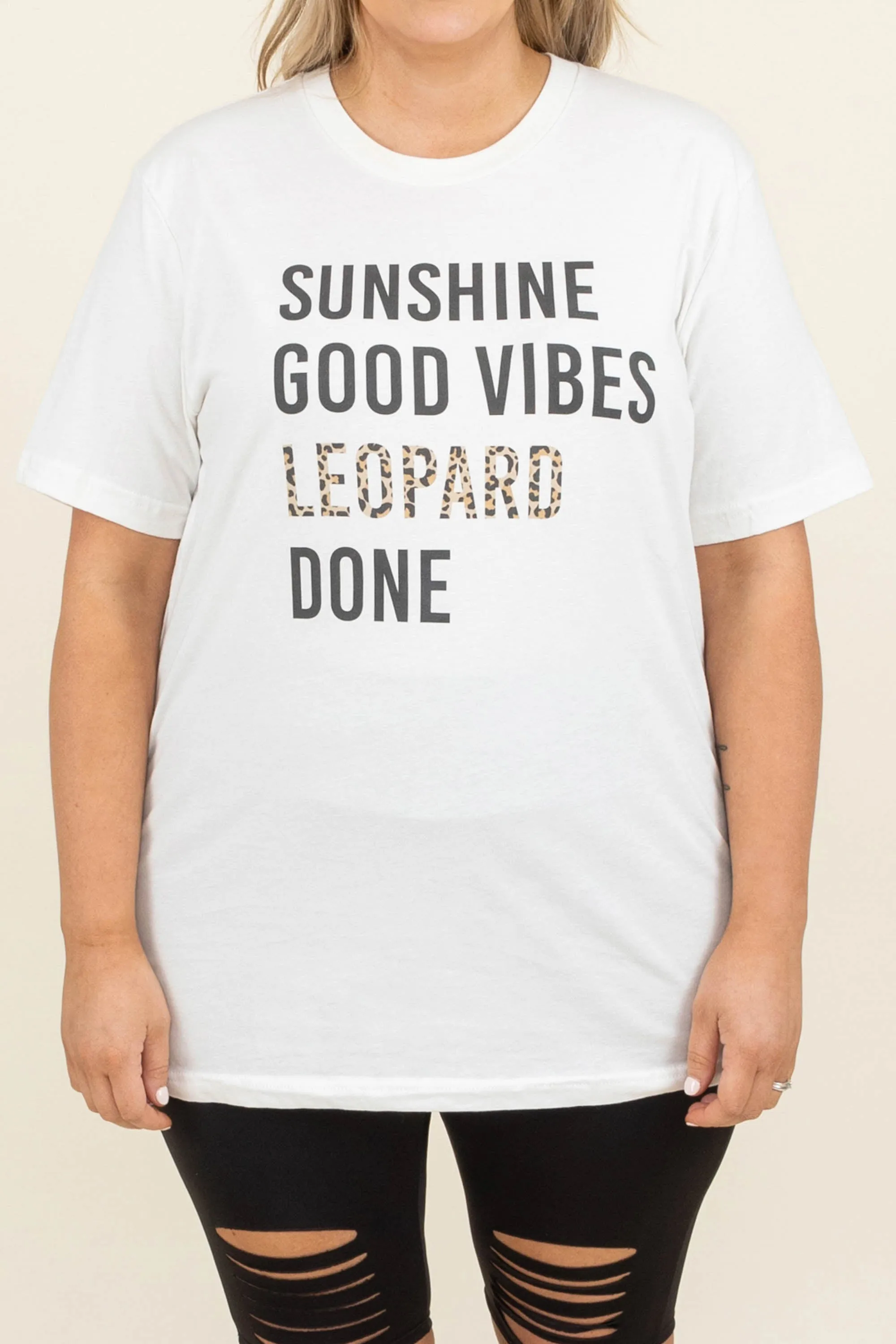 Sunshine, Good Vibes, & Leopard Tee, Vintage White