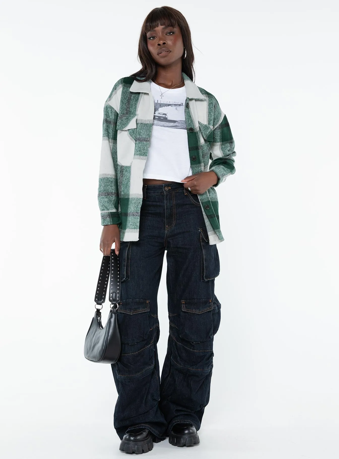 Tenelle Oversized Plaid Shacket Green / White