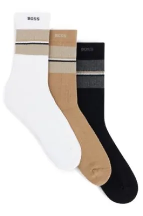 Three-pack of socks with stripes and branding