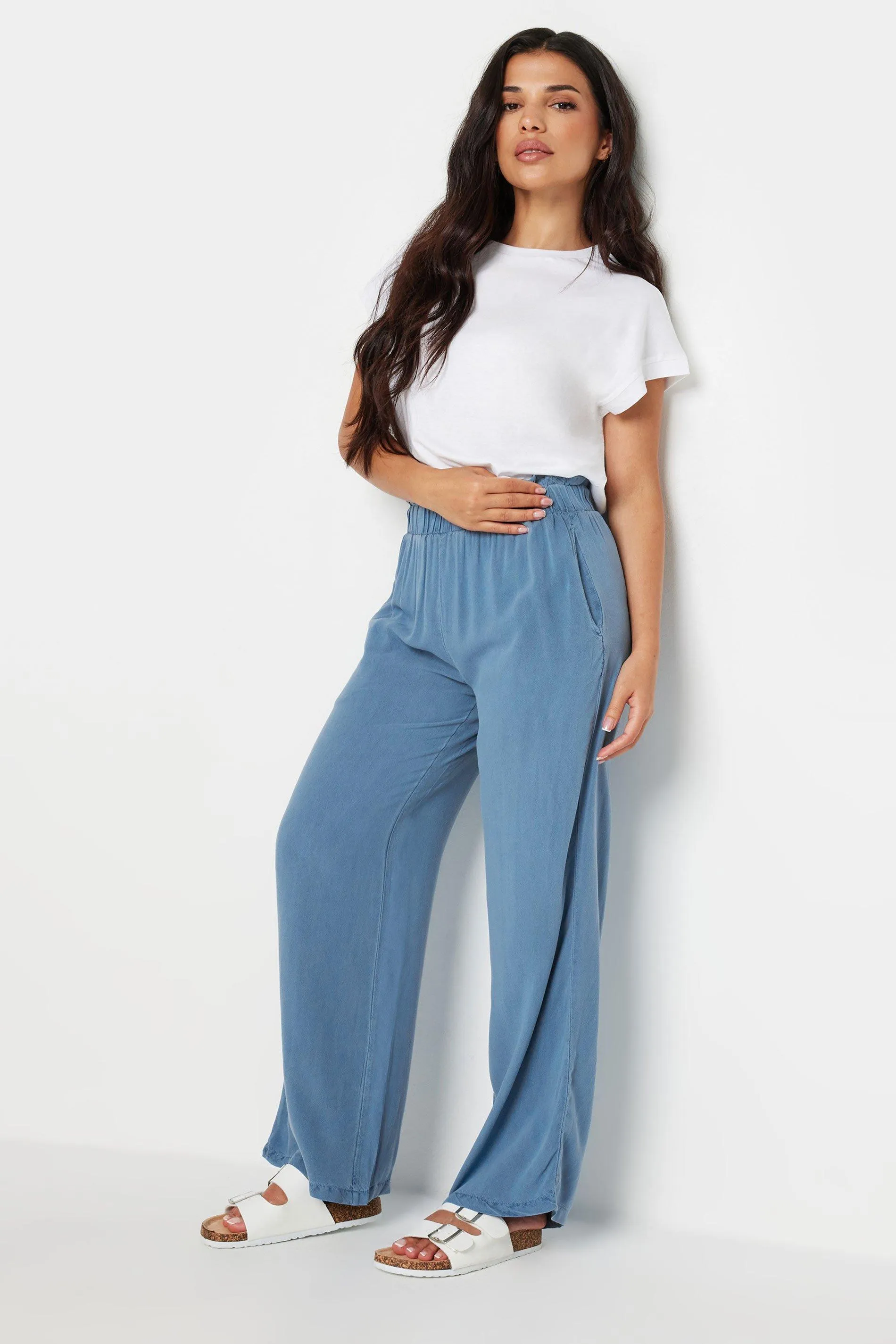 Trousers | Petite Acid Wash Wide Leg Trousers | PixieGirl