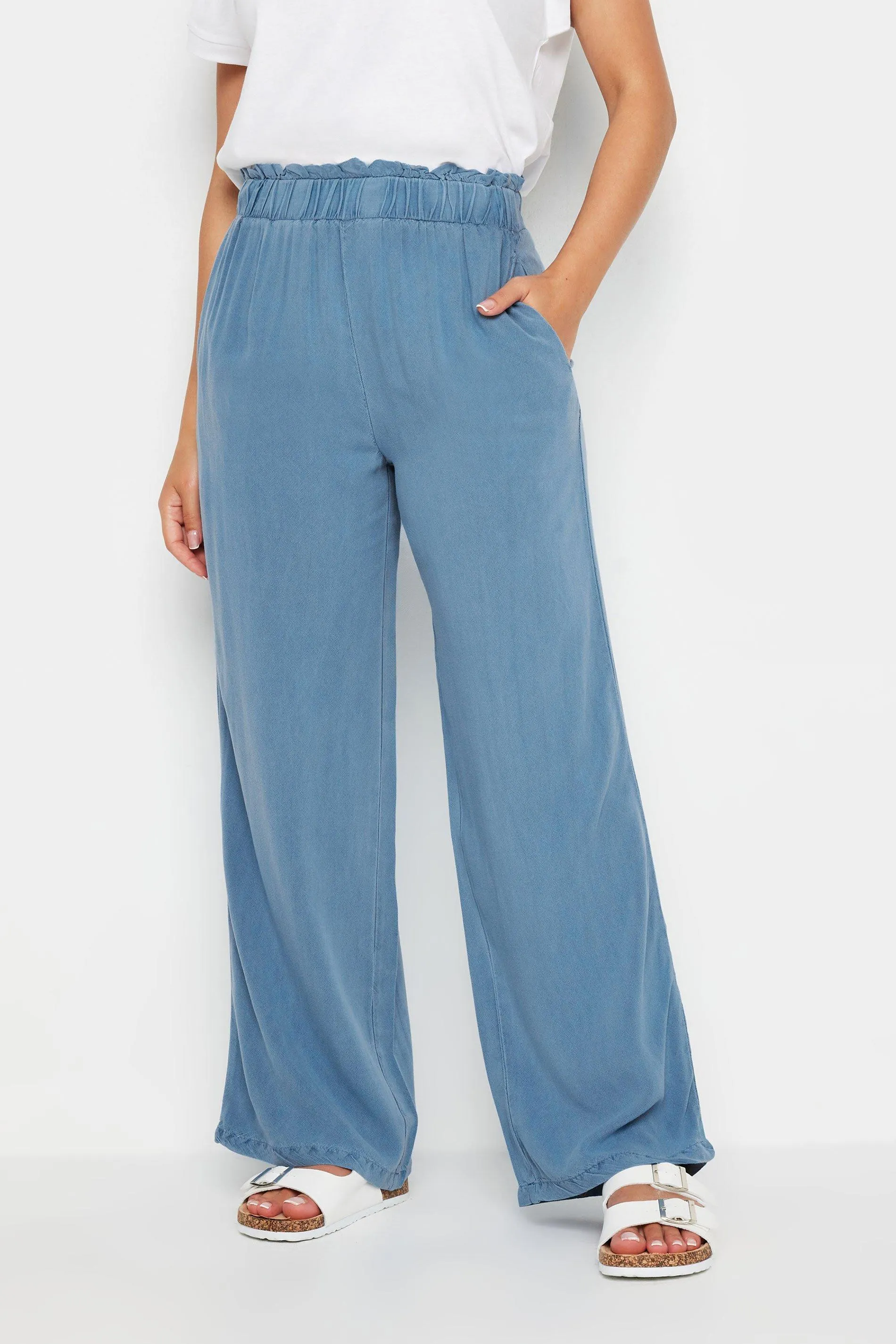 Trousers | Petite Acid Wash Wide Leg Trousers | PixieGirl