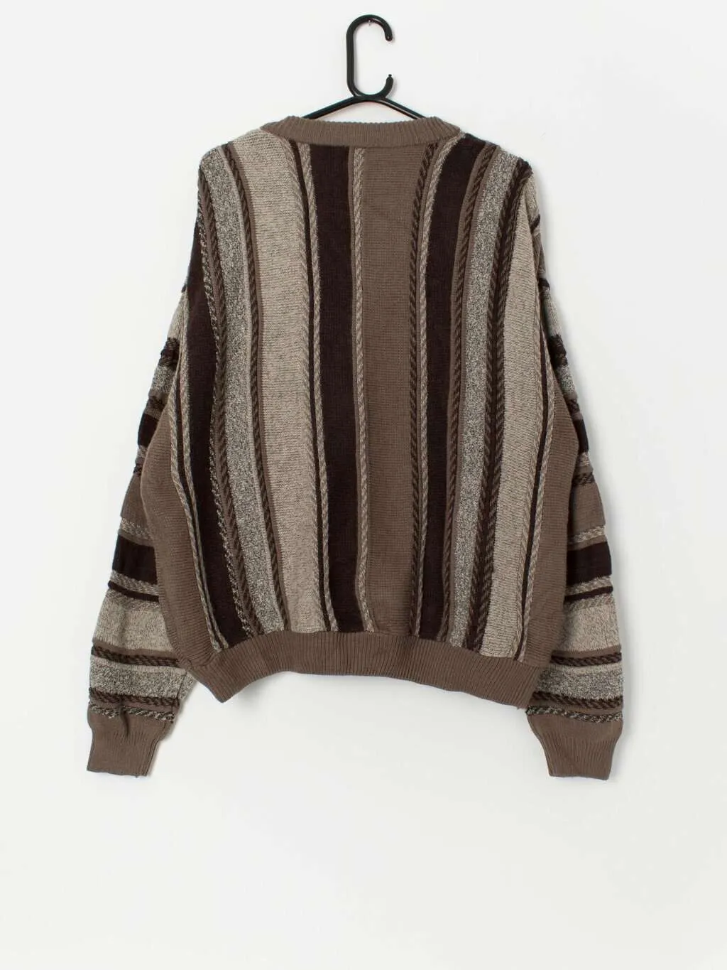 Vintage Grandad cardigan in brown with 3D knit pattern – Medium / Large