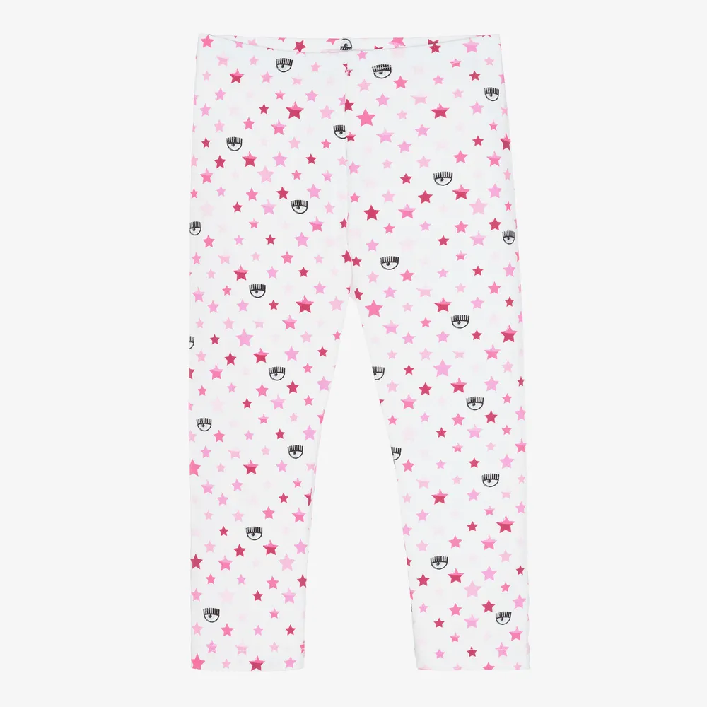 White & Pink Girls Leggings