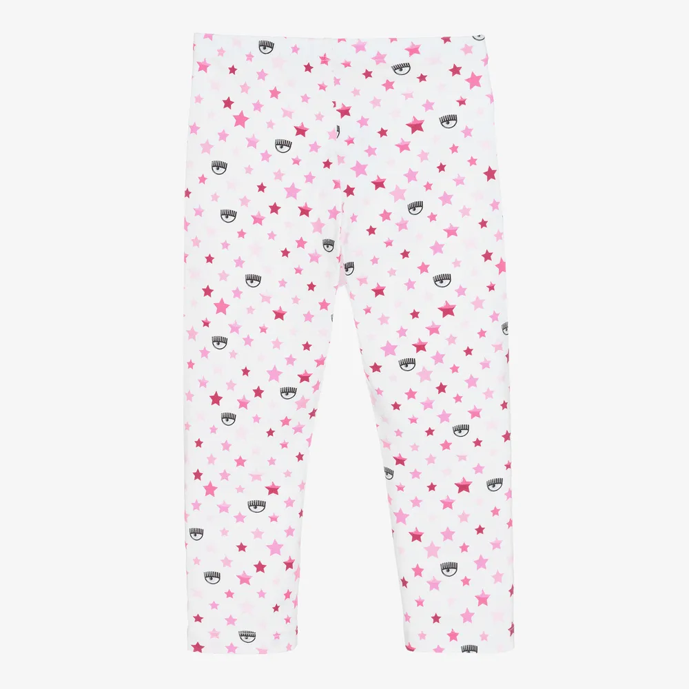 White & Pink Girls Leggings