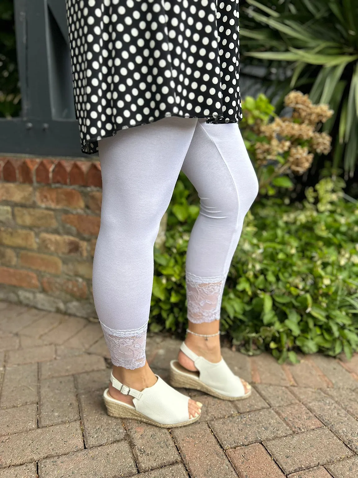 White Lace Bottom Leggings