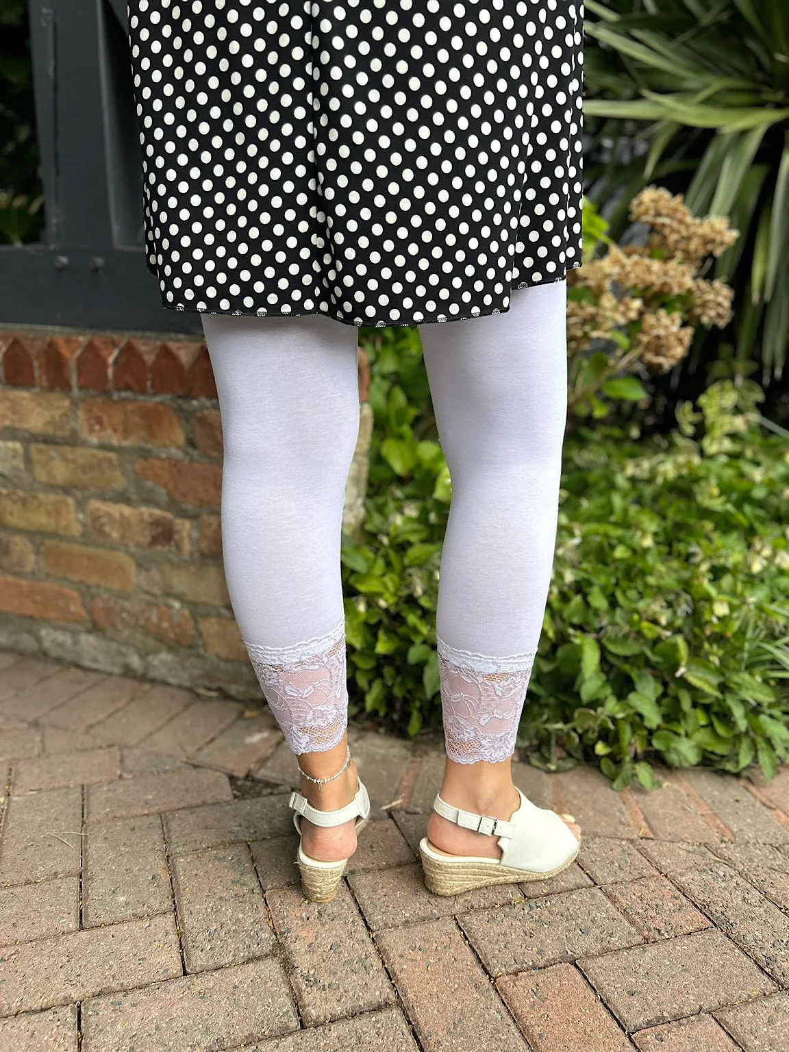 White Lace Bottom Leggings