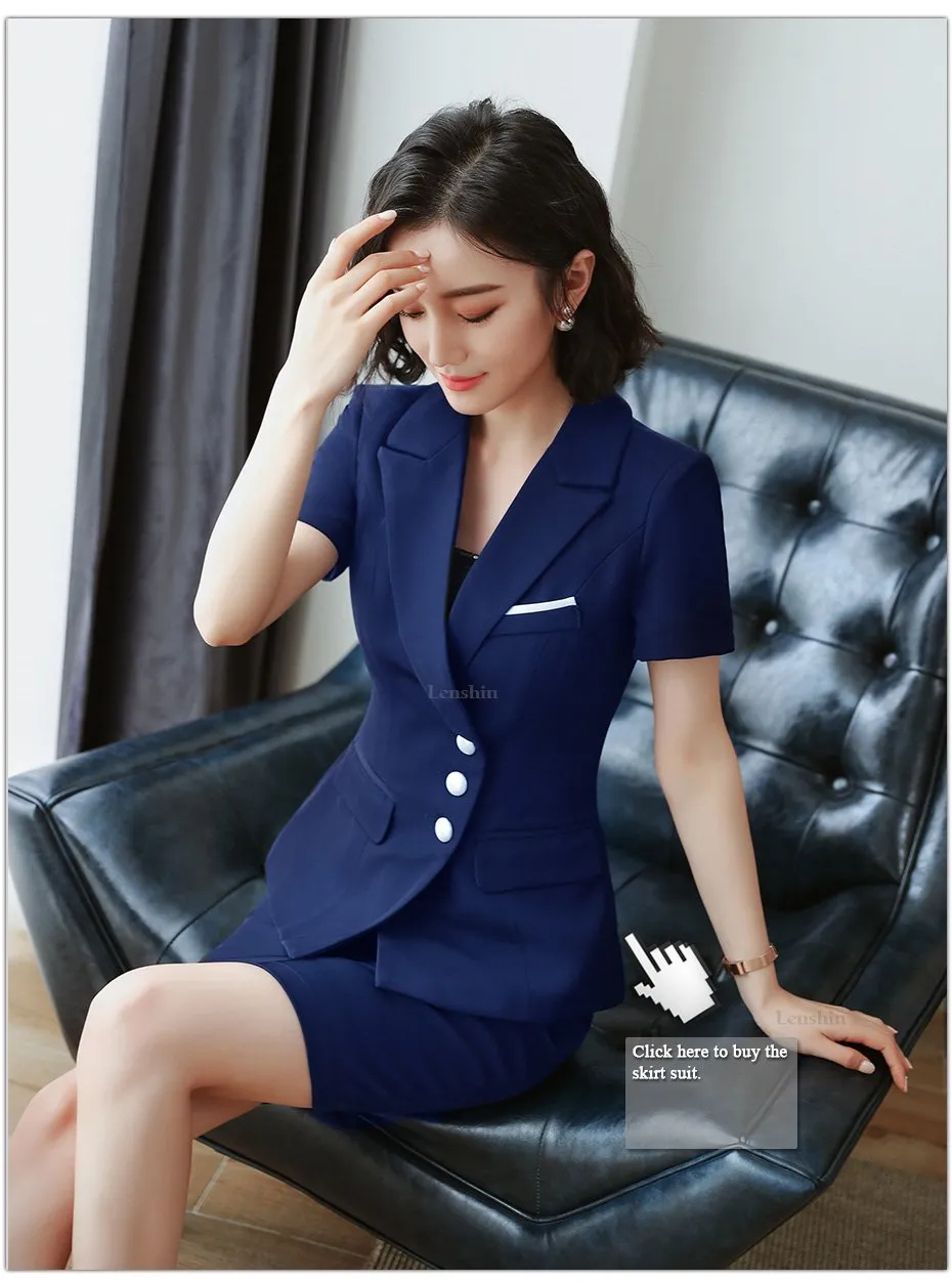 Women's Summer Fashion V-neck Formal Uniform Style Pantsuit 2 Pieces Set