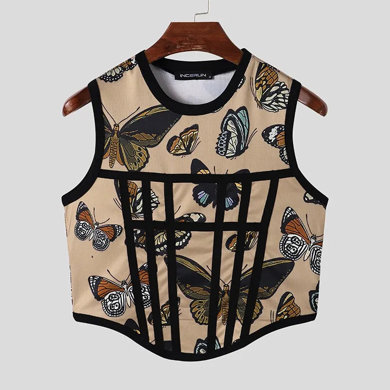 Xituodai Men Tank Tops Mesh Patchwork 2023 Round Neck Sleeveless See Through Sexy Vests Streetwear Party Nightclub Men Crop Tops