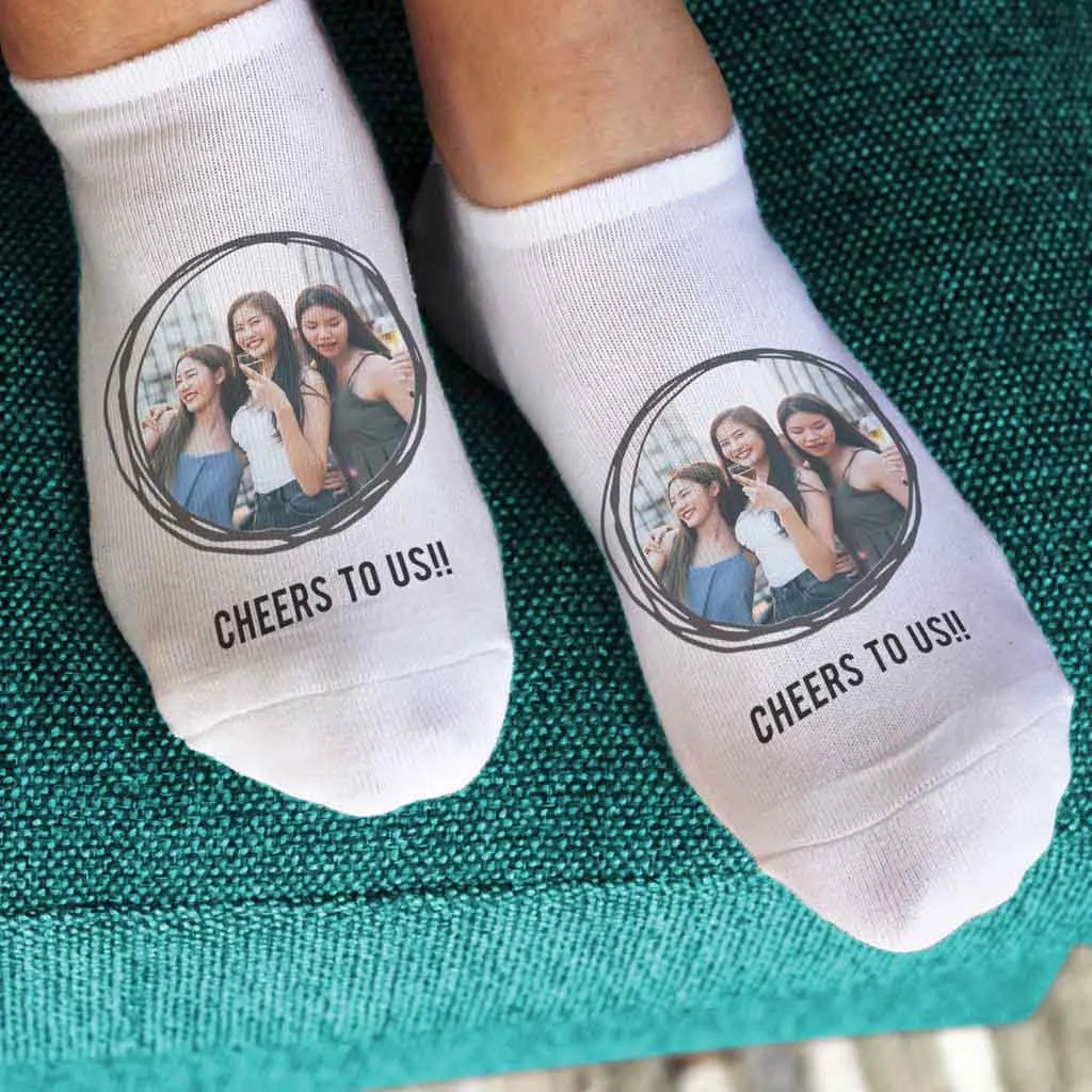 Your Photo and Text on No Show Socks in Round Frame